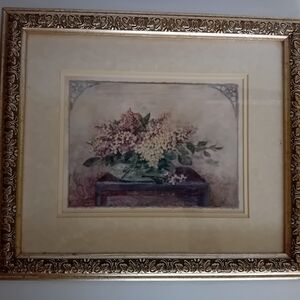 Vintage C. Winterle Olsen Flowers Lithograph Framed